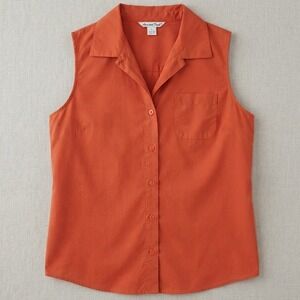 women Silk top large orange‎ Sleeveless Button Down minimalist capsule office